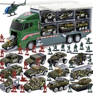44 in 1 Military Truck Toy Set Army Cars Tanks Set with Soldiers